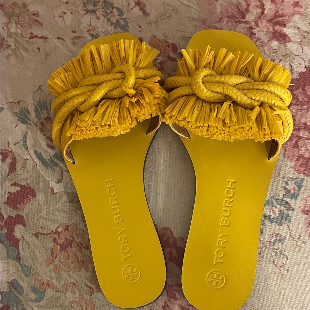 Tory Burch Bright Yellow Fringe Sandals
